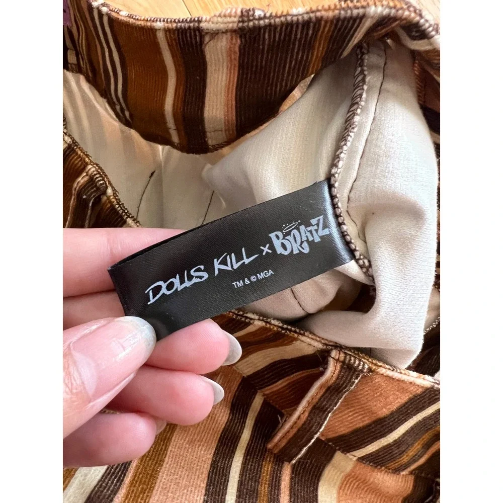Dolls Kill x Bratz Striped Brown Corduroy Bootcut Pants High Rise Womens Size M - Picture 4 of 12